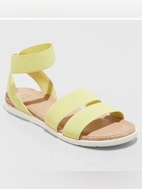 Women's Acid Yellow Elastic Strap Flat Sandals- cushion sole!